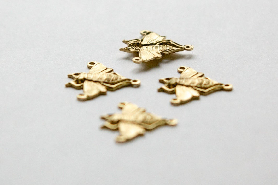 Raw Brass Bee Insect 3 Loop Pendant Connector (4) mtl426A