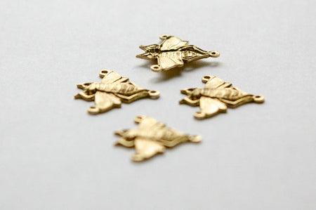 Raw Brass Bee Insect 3 Loop Pendant Connector (4) mtl426A
