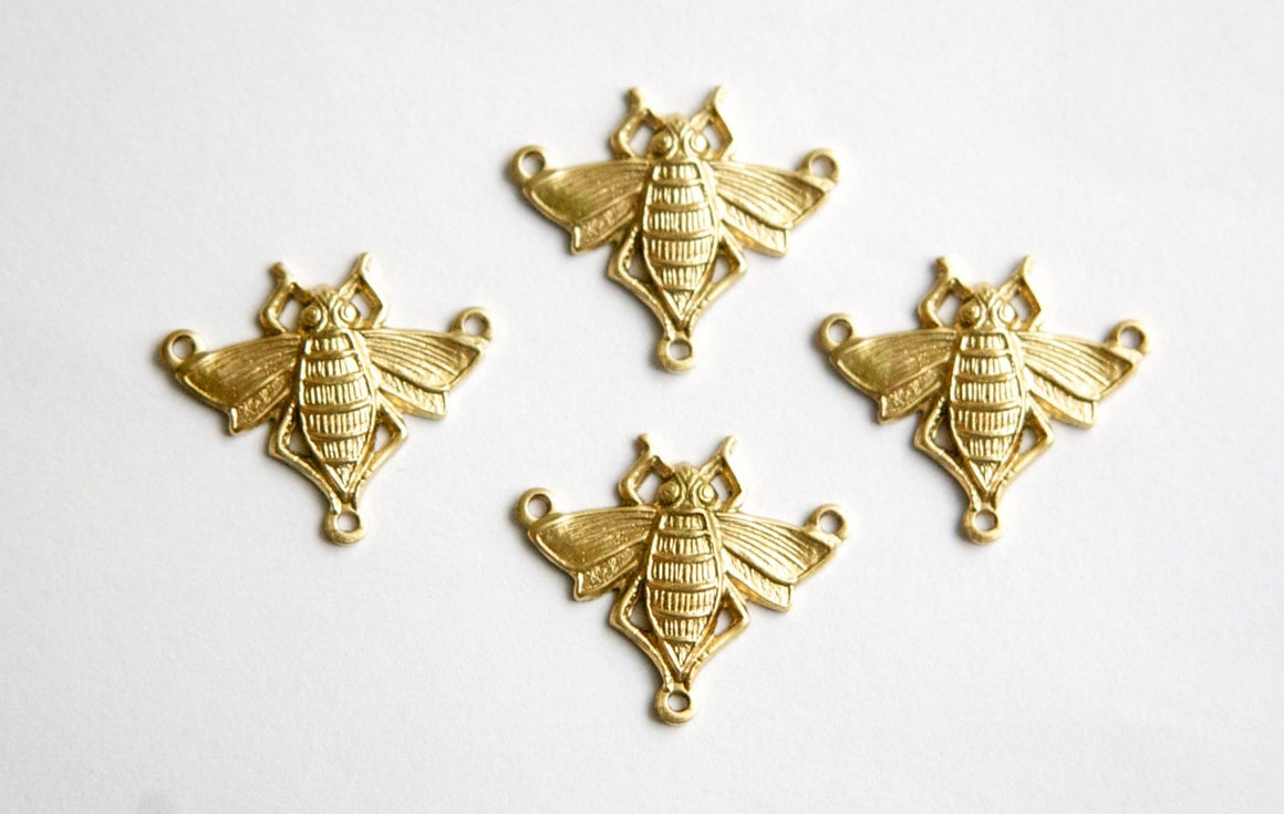 Raw Brass Bee Insect 3 Loop Pendant Connector (4) mtl426A