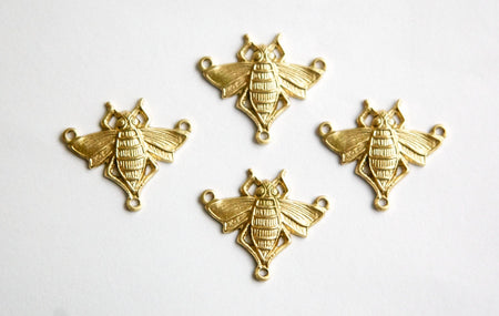 Raw Brass Bee Insect 3 Loop Pendant Connector (4) mtl426A