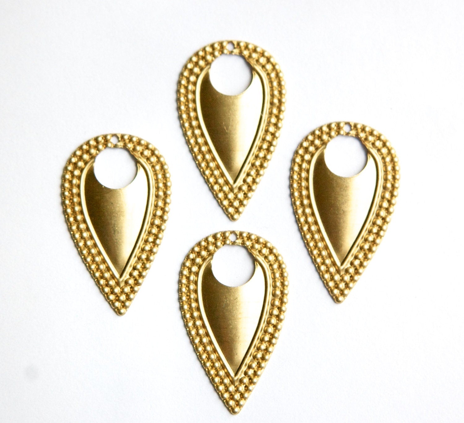 2 Hole Raw Brass Beaded Border Teardrop Charm Pendant Drop (6) mtl396G