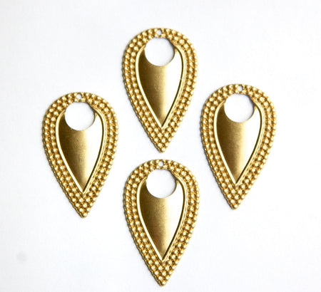 2 Hole Raw Brass Beaded Border Teardrop Charm Pendant Drop (6) mtl396G