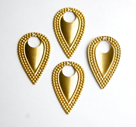 2 Hole Raw Brass Beaded Border Teardrop Charm Pendant Drop (6) mtl396G