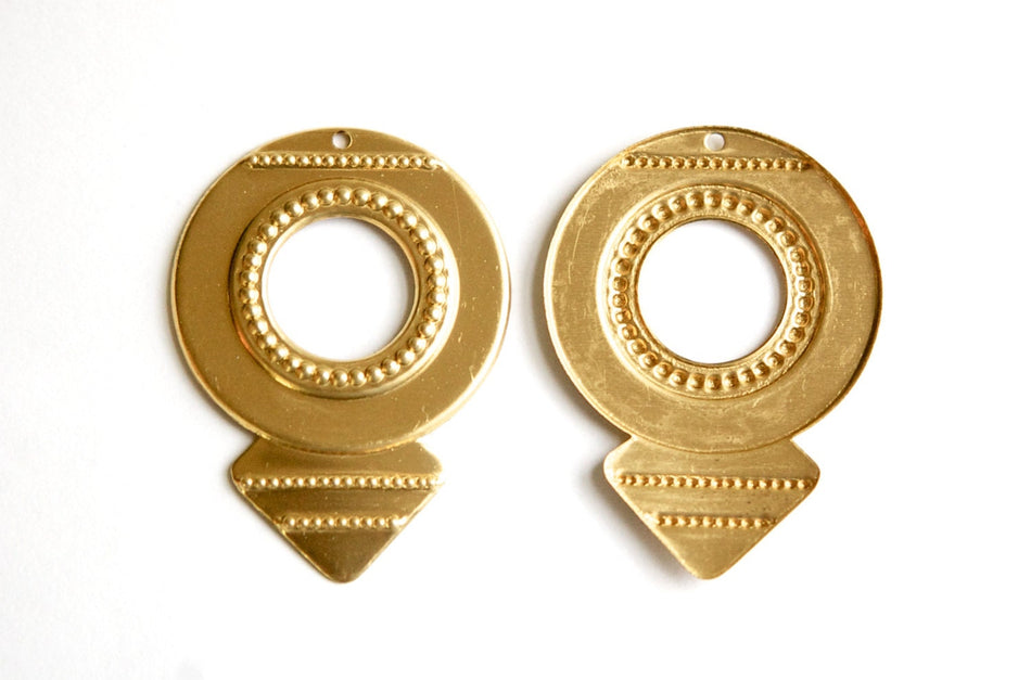 1 Hole Raw Brass Pointed Hoop Tribal Pendant 42mmx31mm (6) mtl427A