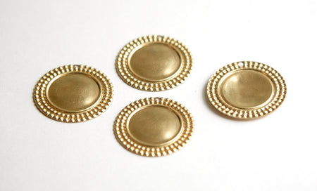 1 Hole Raw Brass Beaded Border Round Charm Pendant Drop (6) mtl396F