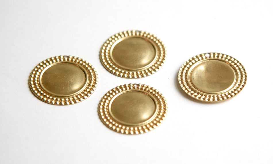 1 Hole Raw Brass Beaded Border Round Charm Pendant Drop (6) mtl396F