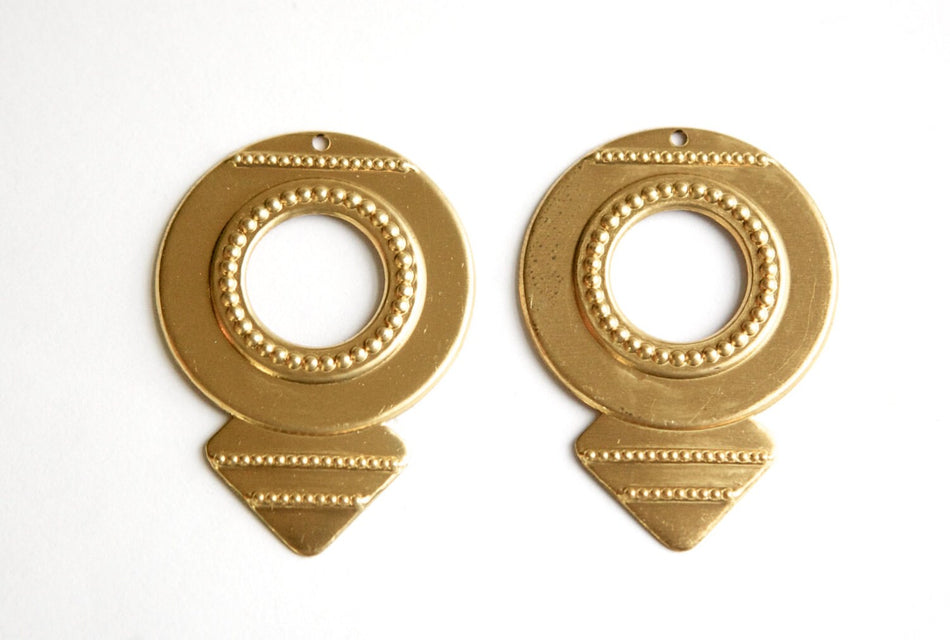 1 Hole Raw Brass Pointed Hoop Tribal Pendant 42mmx31mm (6) mtl427A