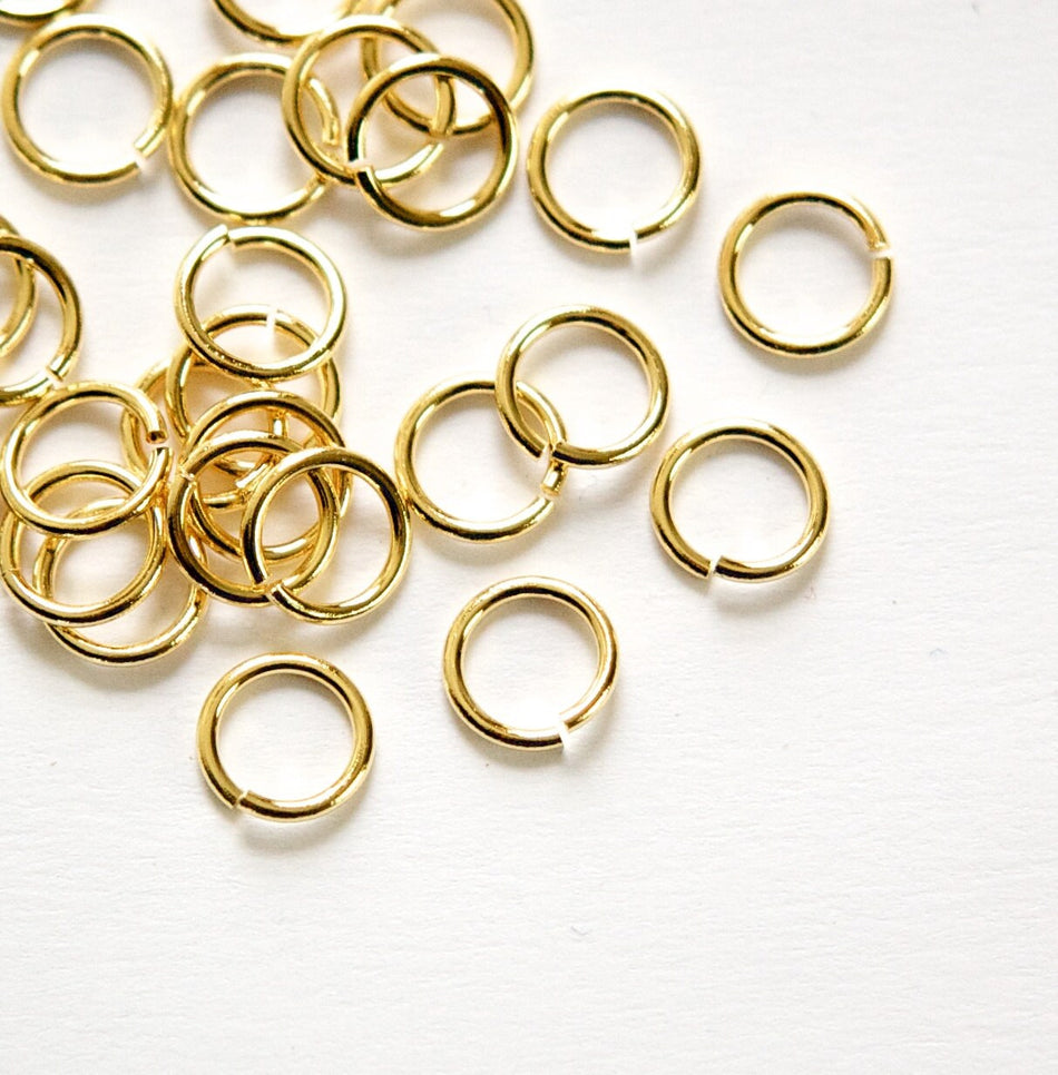 8mm OD Open Gold Plated Jump Rings 18 Gauge Made in the USA (100) fnd202D