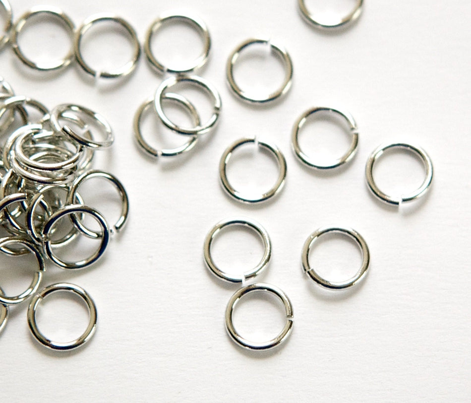 8mm OD Open Shiny Silver Plated Jump Rings 18 Gauge Made in the USA (100) fnd202E