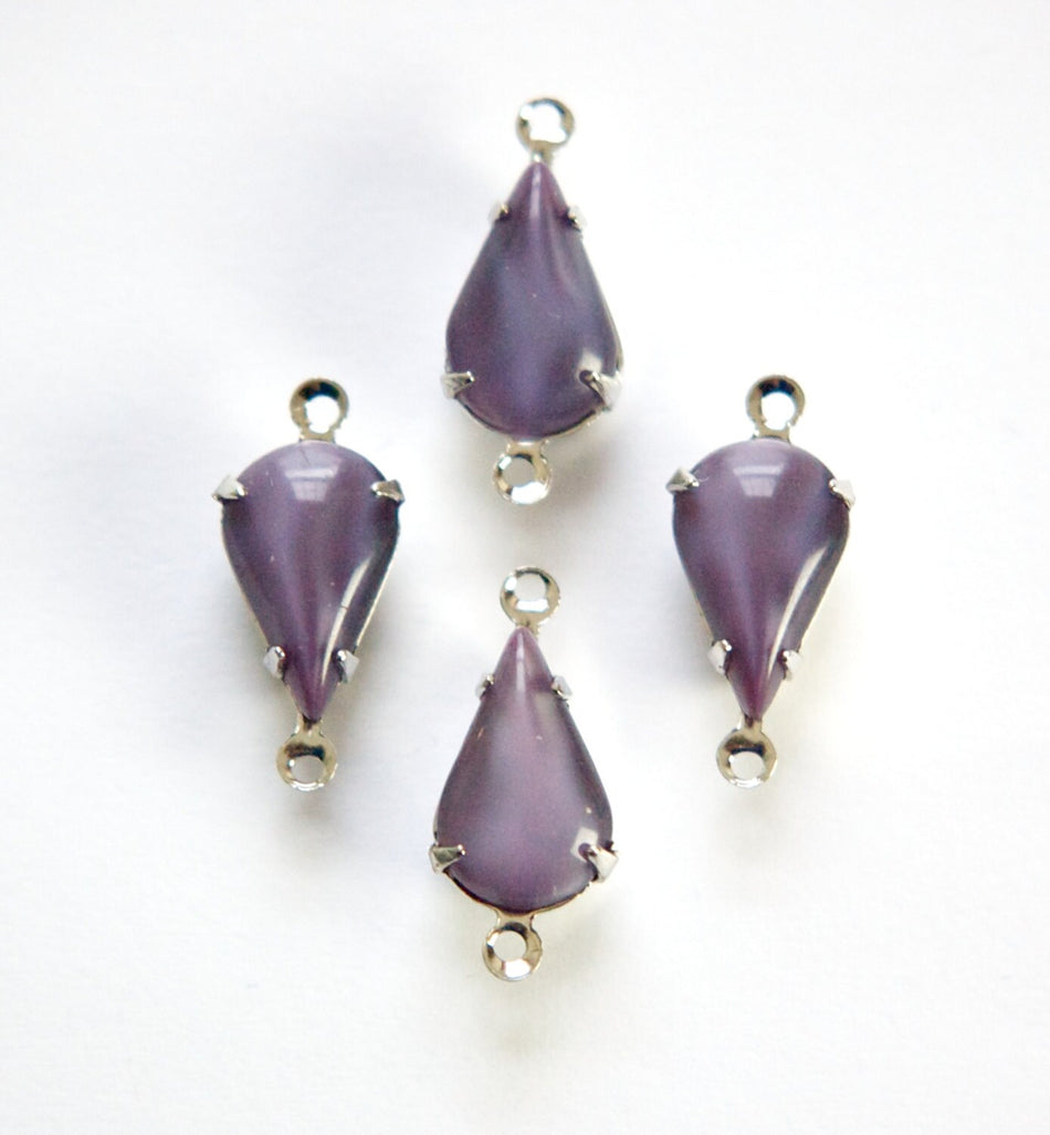 Vintage Purple Moonglow Glass Teardrop Stone 2 Loop Silver Plated Setting par007S2