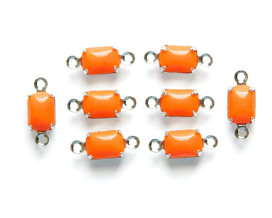 Vintage Orange Glass Octagon in 2 Loop Silver Setting 7x5mm (8)  oct008C2