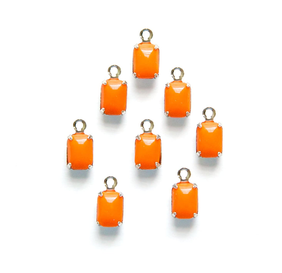 Vintage Orange Glass Octagon in 1 Loop Silver Setting 7x5mm (8)  oct008C