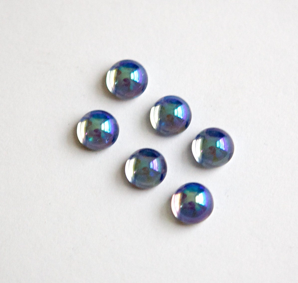 Vintage Sapphire AB Glass Cabochons Germany 6mm (8) cab700BB