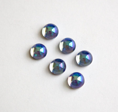Vintage Sapphire AB Glass Cabochons Germany 6mm (8) cab700BB