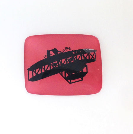 Vintage Airplane Biplane Pink Black Intaglio Cabochon (1) int018B
