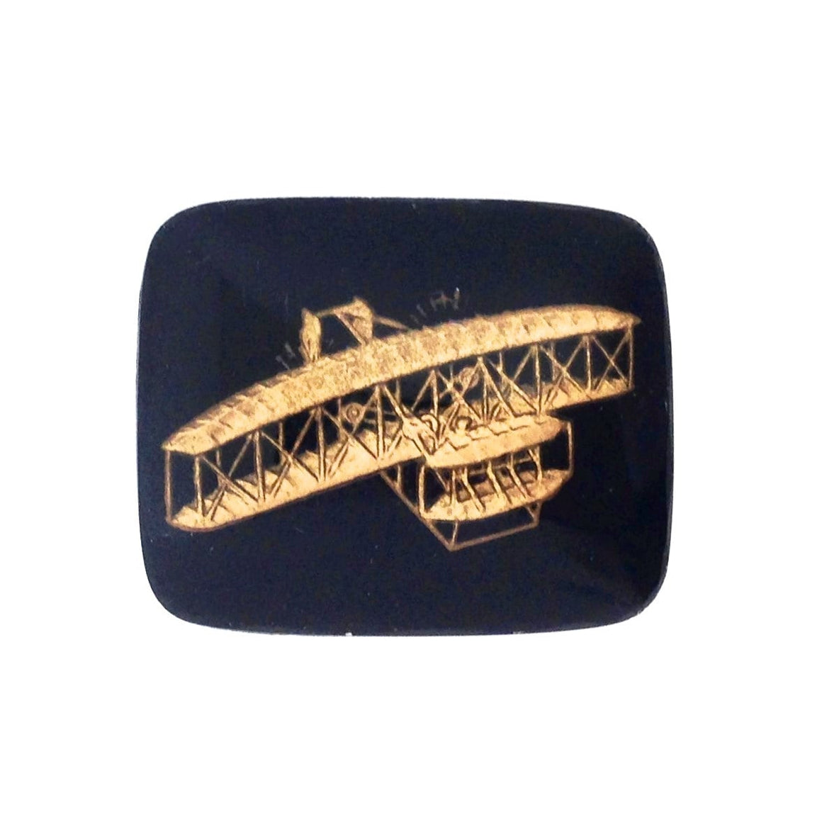 Vintage Airplane Biplane Gold Black Intaglio Cabochon (1) int018C