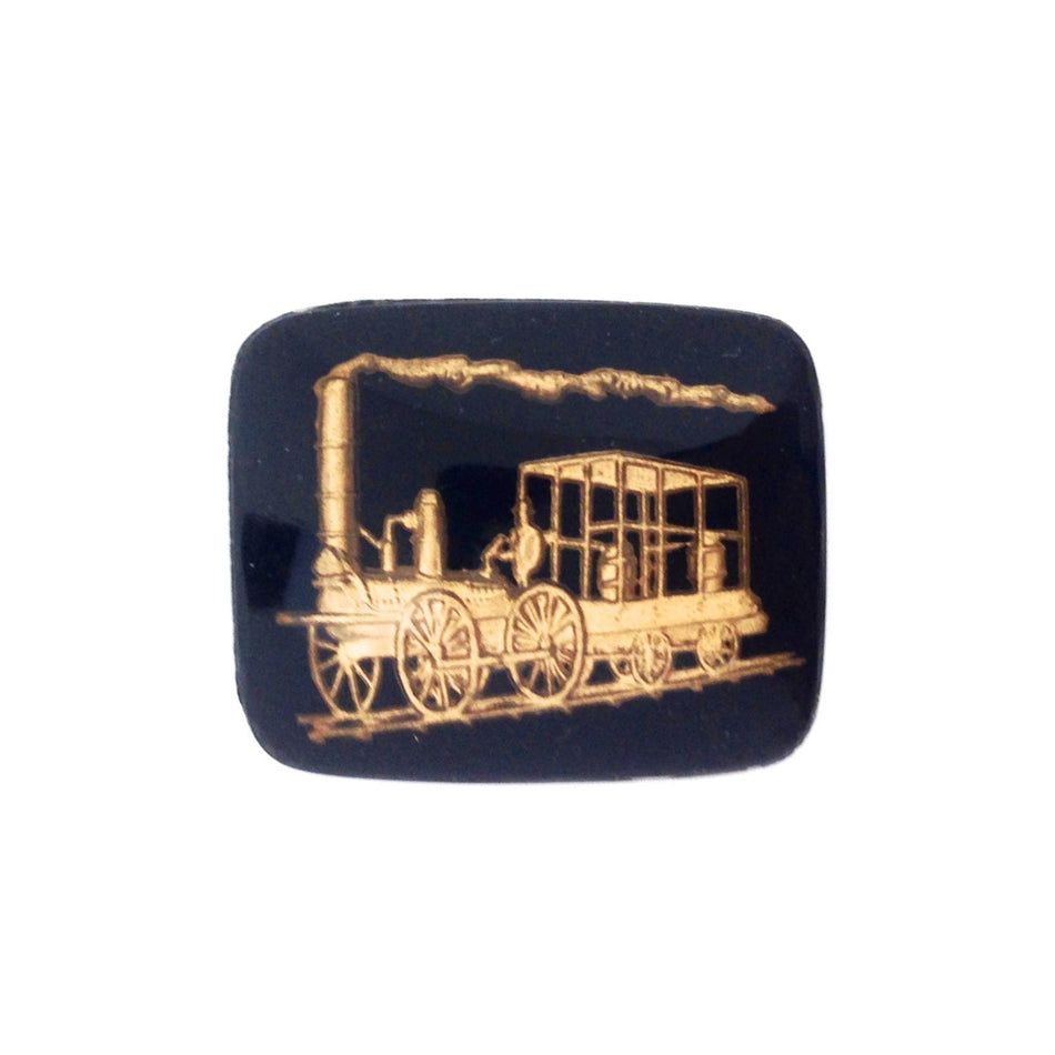 Vintage Steam Engine Train Gold Black Intaglio Cabochon (1) int019A