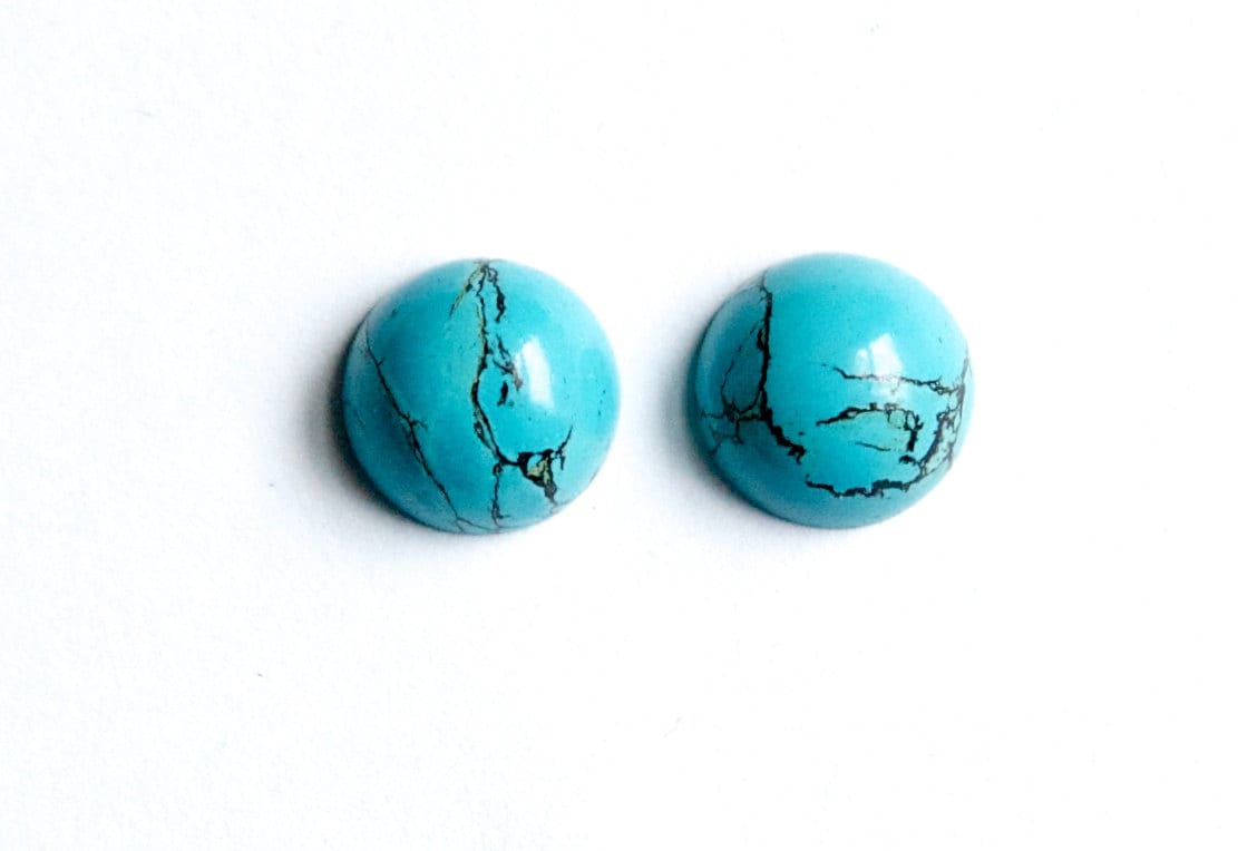 Vintage Reconstructed Genuine Turquoise Matrix Cabochon 9mm (2) Cab702DD