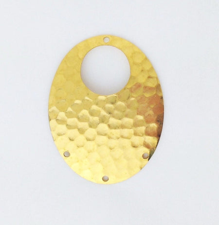 4 Hole Raw Brass Large Dapped Hammered Oval Pendant (4) mtl433A