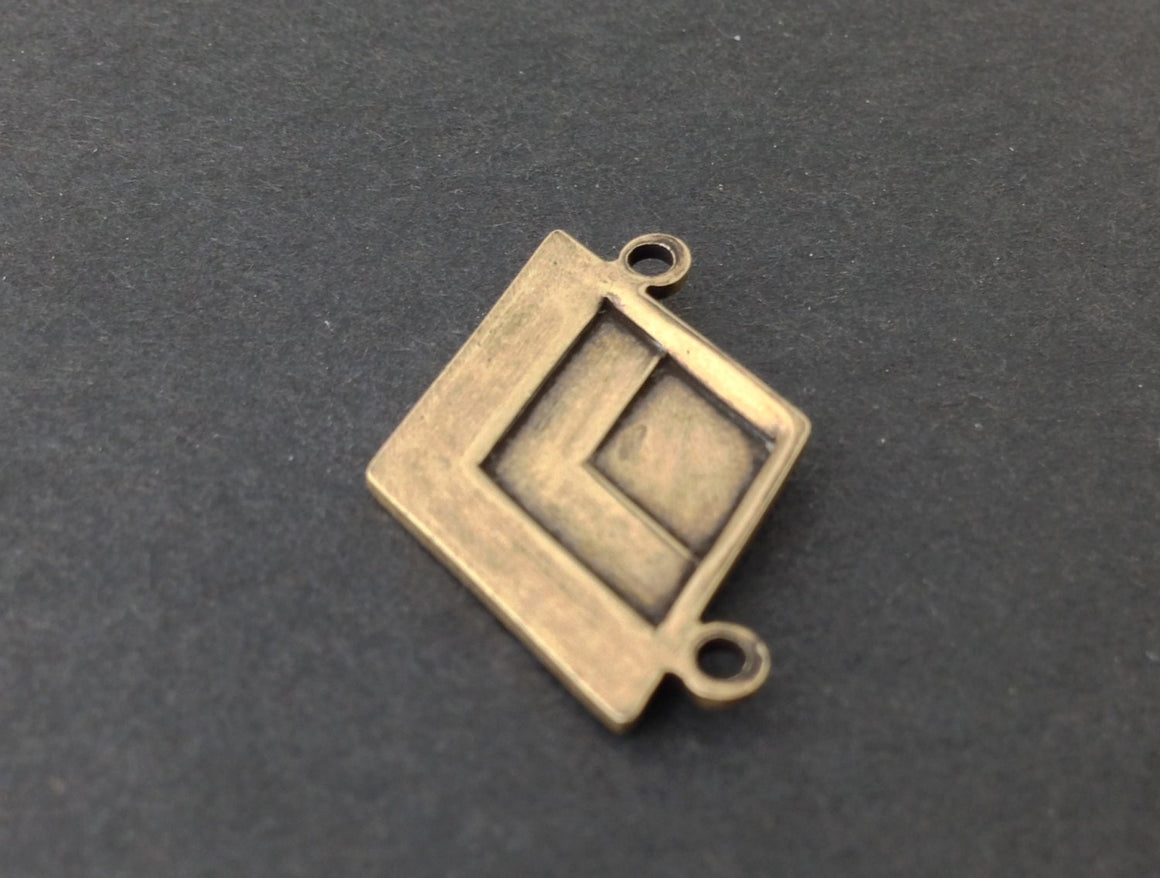 2 Loop Brass Ox Deco Layered V Connector Pendants (2) mtl407F