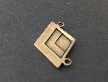 2 Loop Brass Ox Deco Layered V Connector Pendants (2) mtl407F