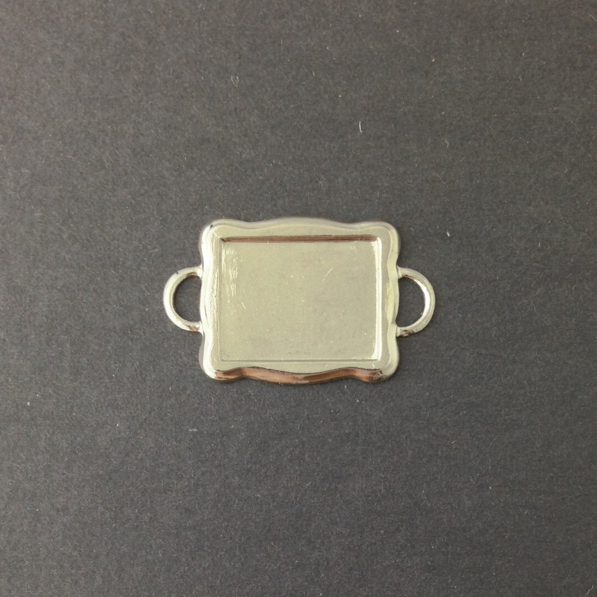 2 Loop Silver Plated Connector Setting Scallop Edge 16x12mm (6) mtl358L