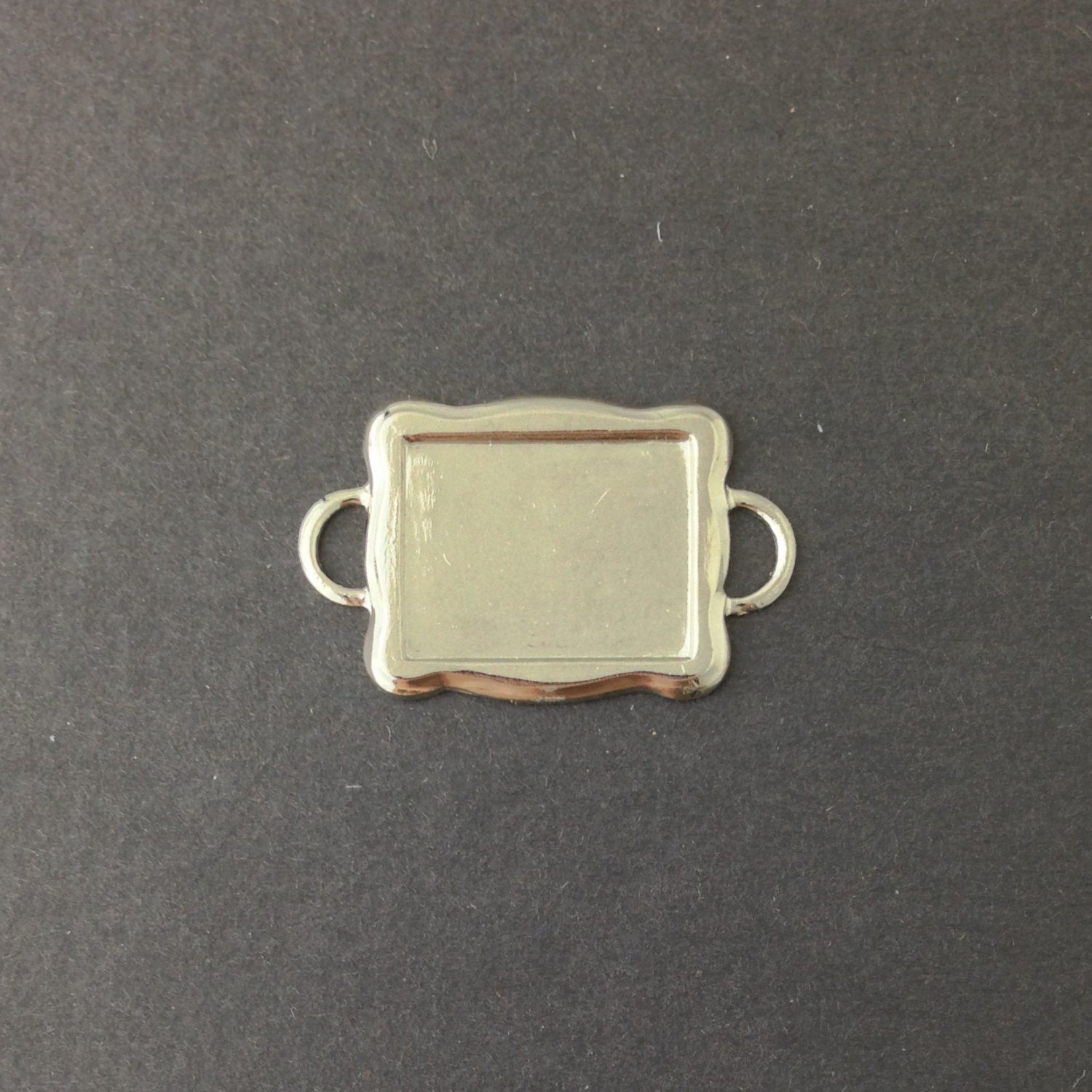 2 Loop Silver Plated Connector Setting Scallop Edge 16x12mm (6) mtl358L