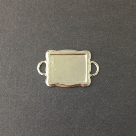 2 Loop Silver Plated Connector Setting Scallop Edge 16x12mm (6) mtl358L