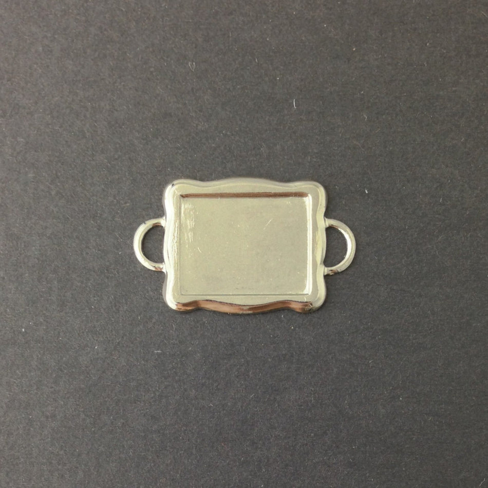 2 Loop Silver Plated Connector Setting Scallop Edge 16x12mm (6) mtl358L