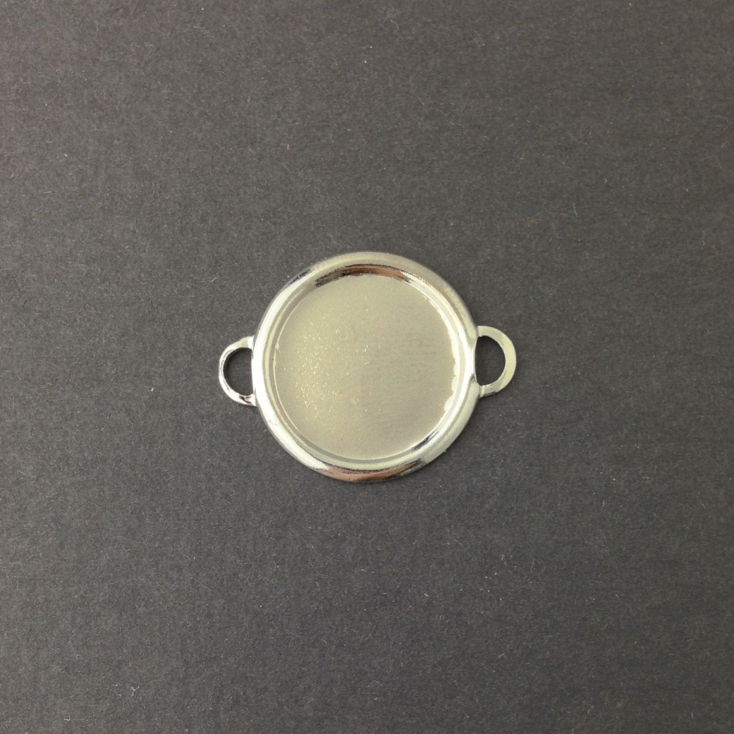 2 Loop Silver Plated Connector Setting Rolled Edge 18mm (6) mtl358F