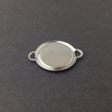 2 Loop Silver Plated Connector Setting Rolled Edge 18mm (6) mtl358F