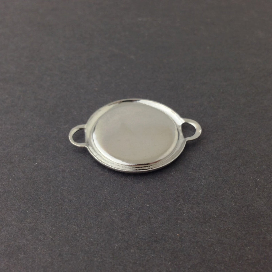 2 Loop Silver Plated Connector Setting Rolled Edge 18mm (6) mtl358F