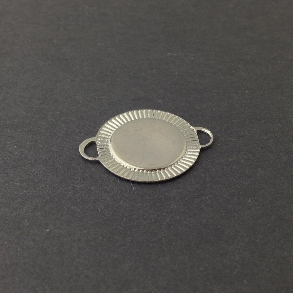 2 Loop Silver Plated Connector Setting Ribbed Edge 15mm (6) mtl358G