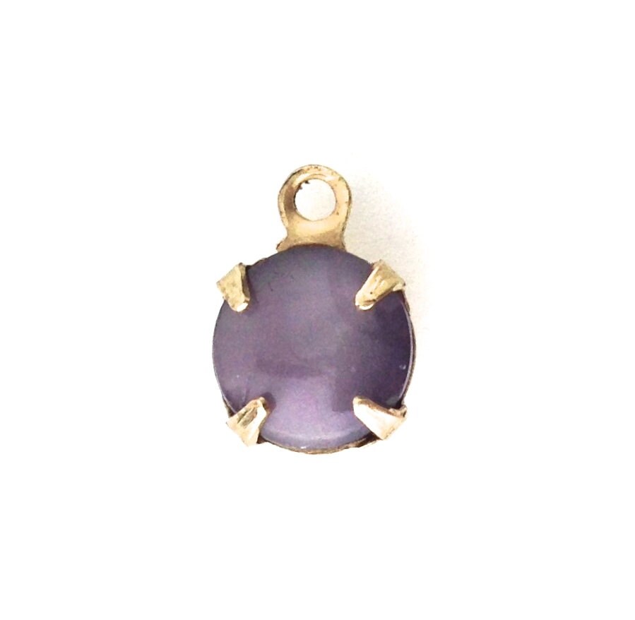 Vintage Purple Moonglow Glass Stone 1 Loop Brass Setting Drops (6) rnd001S