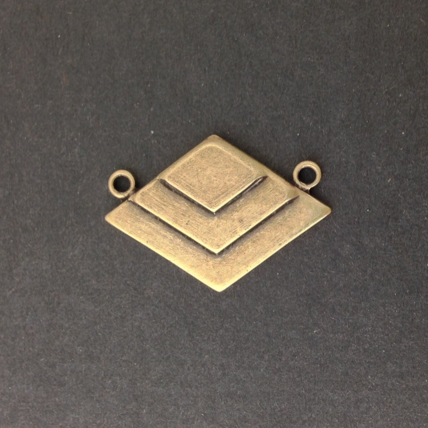 2 Loop Brass Ox Deco Layered V Connector Pendants (2) mtl407F
