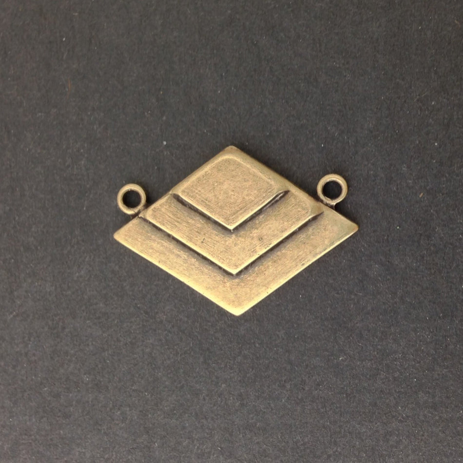 2 Loop Brass Ox Deco Layered V Connector Pendants (2) mtl407F