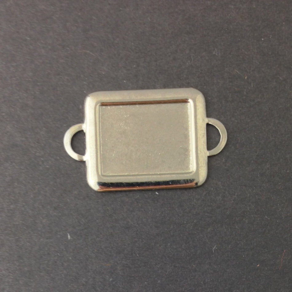 2 Loop Silver Plated Connector Setting Rolled Edge 16x12mm (6) mtl358J