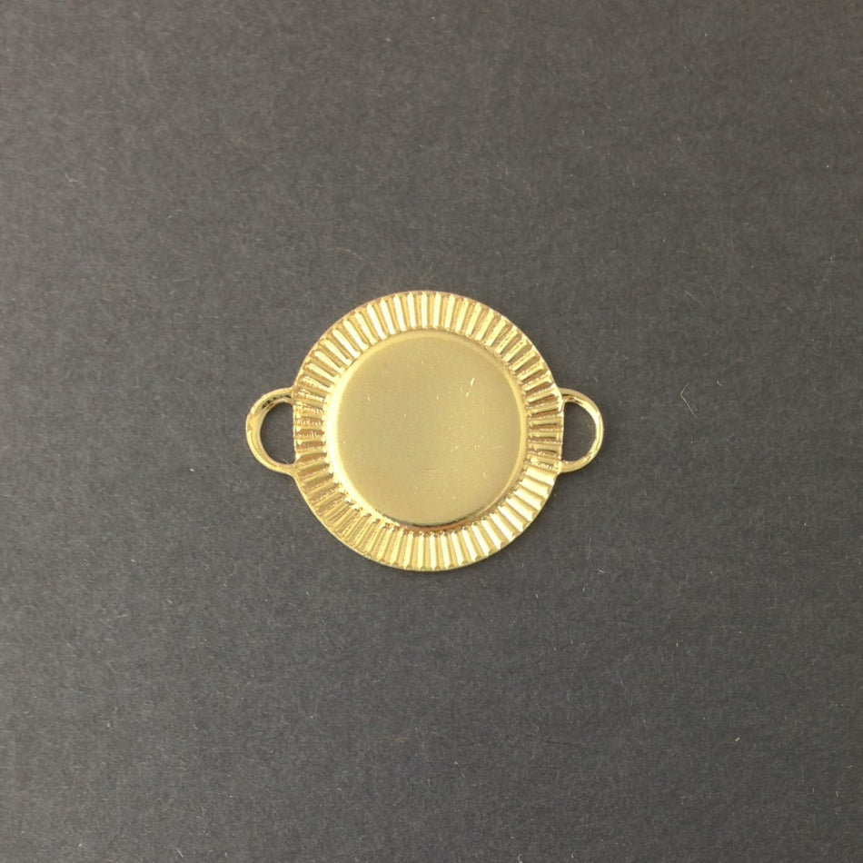 2 Loop Gold Plated Connector Setting Ribbed Edge 15mm (6) mtl358S
