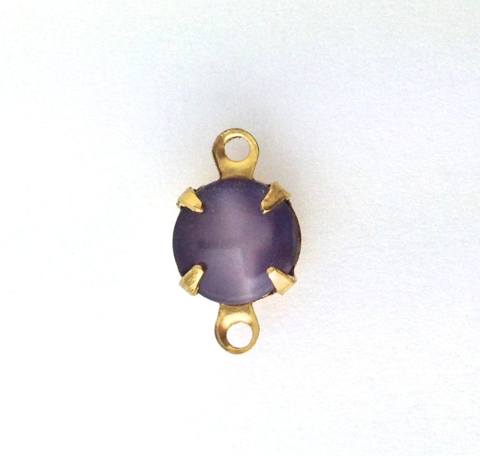 Vintage Purple Moonglow Glass Stone 2 Loop Brass Setting Drops (6) rnd001S2
