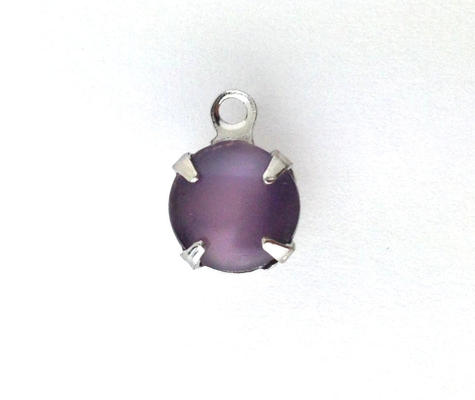 Vintage Purple Moonglow Glass Stone 1 Loop Silver Setting Drops (6) rnd003S
