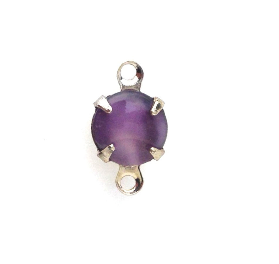 Vintage Purple Moonglow Glass Stone 2 Loop Silver Setting Drops (6) rnd003S2