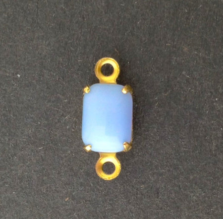 Vintage Periwinkle Blue Glass Octagon in 2 Loop Brass Setting 7x5mm (6) oct002E2