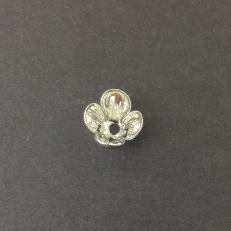 Silver Plated Rounded 4 Petal Bead Cap 12mm (8) mtl072A