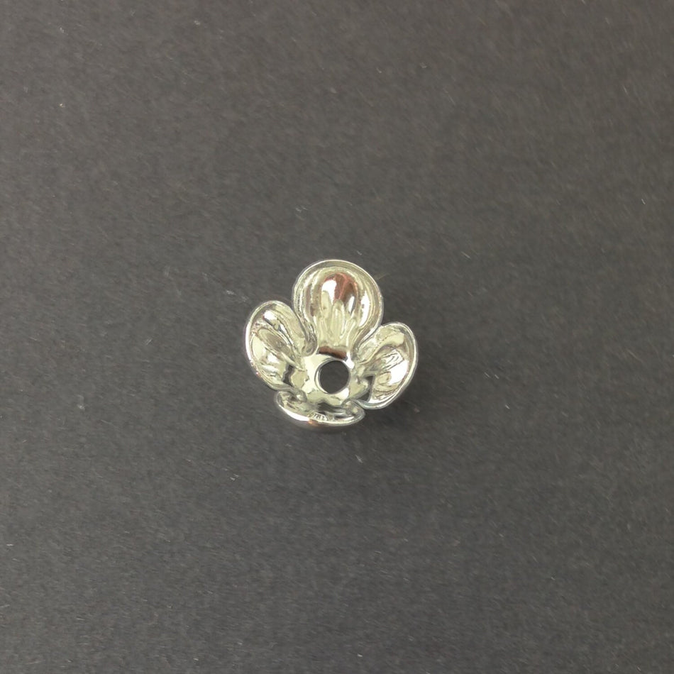 Silver Plated Rounded 4 Petal Bead Cap 12mm (8) mtl072A