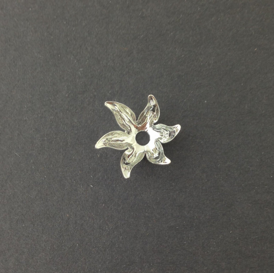 Silver Plated 6 Petal Flower Bead Cap (8) mtl071A