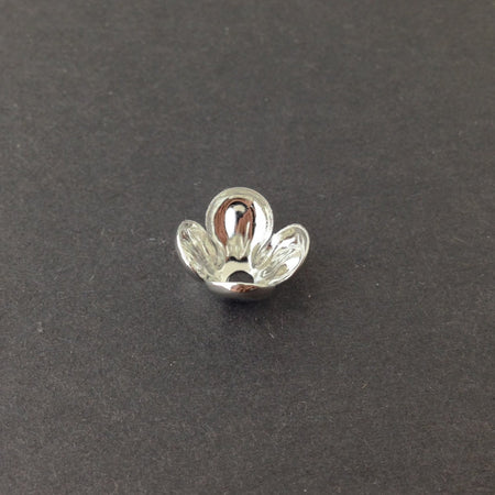 Silver Plated Rounded 4 Petal Bead Cap 12mm (8) mtl072A
