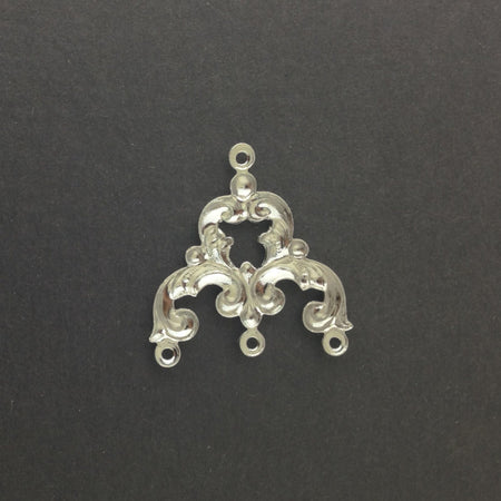 4 Loop Silver Plated Brass Scrolled Chandelier Pendant Findings 23x22mm (4) mtl084A