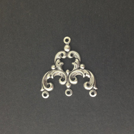 4 Loop Antiqued Silver Plated Brass Scrolled Chandelier Pendant Findings 23x22mm (4) mtl084C