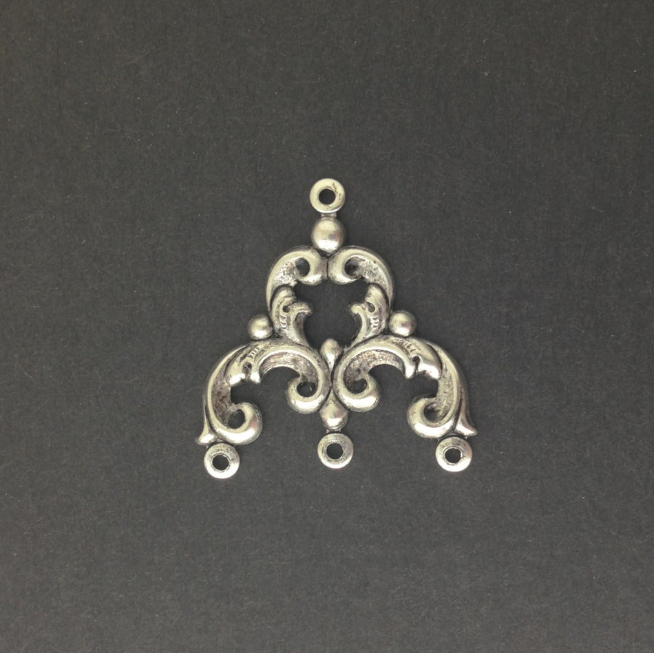 4 Loop Antiqued Silver Plated Brass Scrolled Chandelier Pendant Findings 23x22mm (4) mtl084C