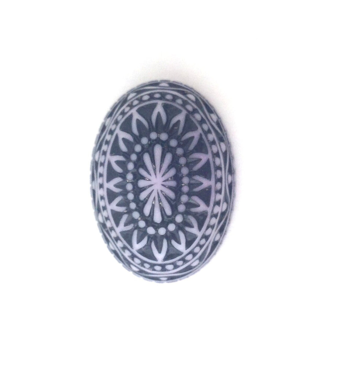 Vintage Etched Mosaic Light Purple and Black Cabochons 25x18mm (2) cab715J